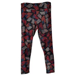 LuLaRoe Leggings Womens Tall and Curvy Black USA Flags Patriotic Americana